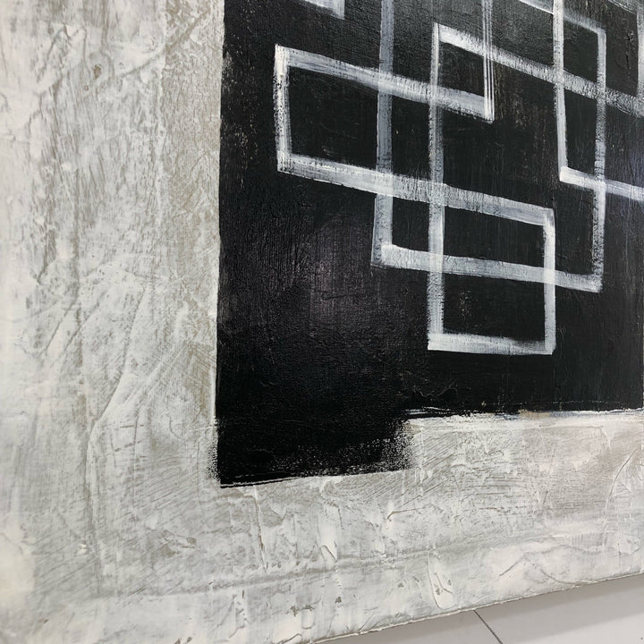 Abstract Black And White Paintings On Canvas Maze Painting Original Textured Wall Art Modern Oil Hand Painted Art | DARK MAZE - trendgallery.ca