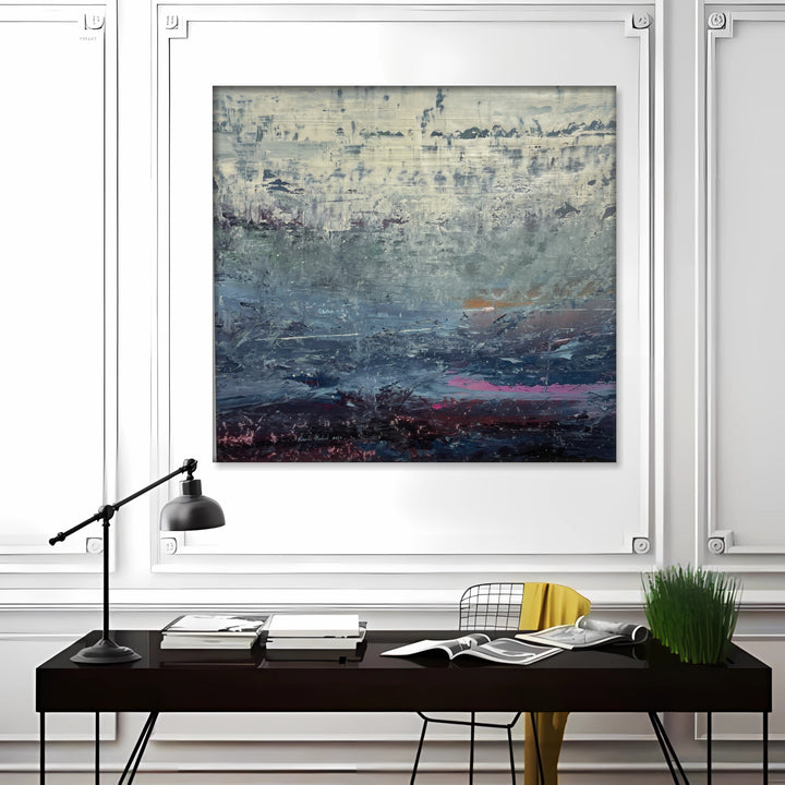 Abstract Dark Blue Rain Paintings On Canvas Modern Textured Acrylic Artwork Original Oil Painting Wall Decor | DEPTH OF NATURE 210 39.4"x37.4"