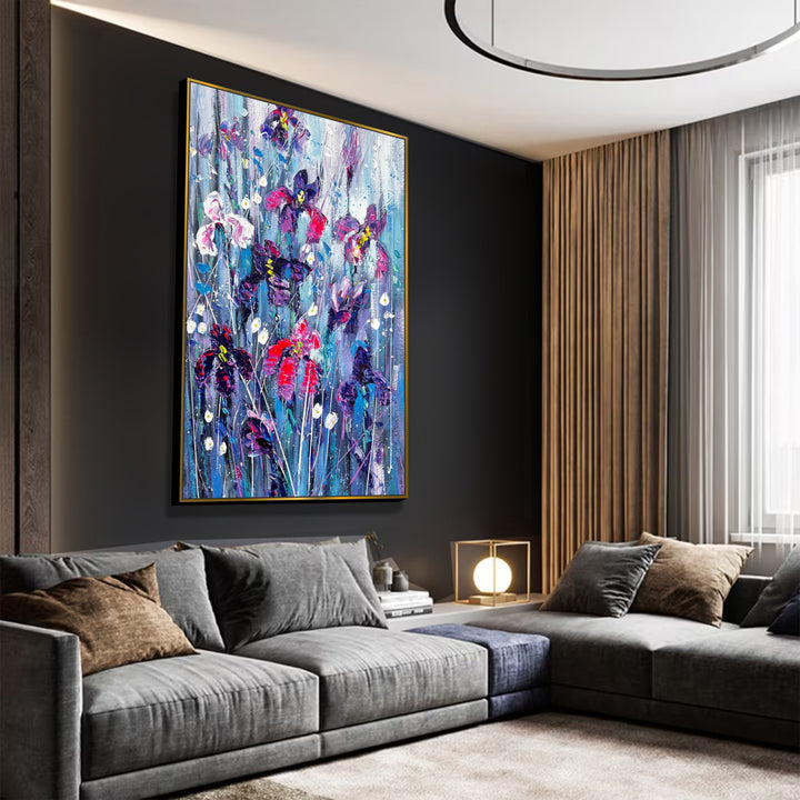 Original Abstract Flowers Paintings On Canvas Textured Floral Art Colorful Handmade Painting Creative Oil Artwork for Home Decor | FLORAL SERENADE 50"x34"