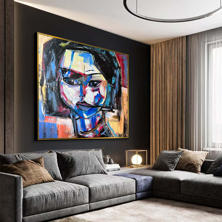Woman Painting Acrylic Abstract Face Painting Colorful Oil Art Fine Art Modern Abstract Painting Frame Painting Office Painting | CHROMA BEAUTY 46"x46"
