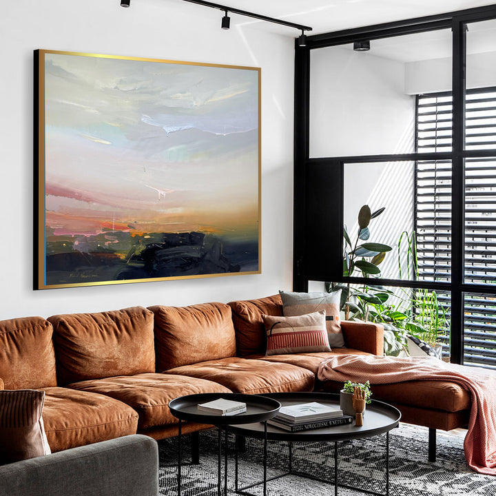 Original Abstract Colorful Landscape Paintings On Canvas Creative Acrylic Sunset Painting Minimalist Art In Neutral Colors | DEPTH OF NATURE 337 38.2"x47.2"