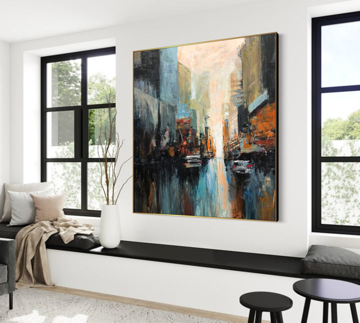 Abstract Chicago Cityscape Paintings On Canvas Original Chicago Streets Artwork Textured City Streets Modern Oil Painting for Home Decor | STREETS OF CHICAGO