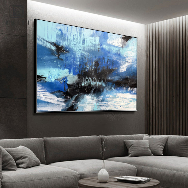 Abstract Blue Paintings On Canvas Acrylic Neutral Colors Artwork Creative Textured Handmade Painting Original Wall Decor for Home | ASSOCIATION 216 35.4"x51.2"