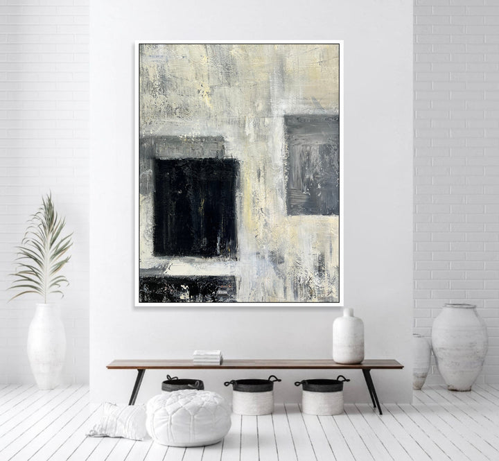 Abstract Painting Canvas Original Modern Painting Acrylic Black And White Paintings Minimalist Contemporary Art Home Decor Wall Art | RECTANGULAR TRANQUILITY 32"x24"