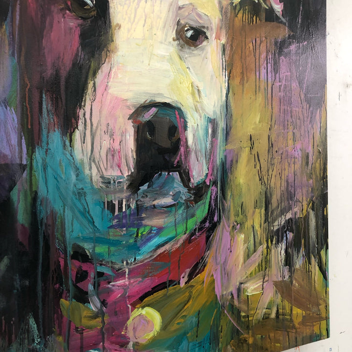 Large Abstract Dog Paintings On Canvas American Pitbull Aesthetic Painting 40x40 Acrylic Artwork Modern Fine Art Wall Decor | LIFELONG FRIEND - trendgallery.ca