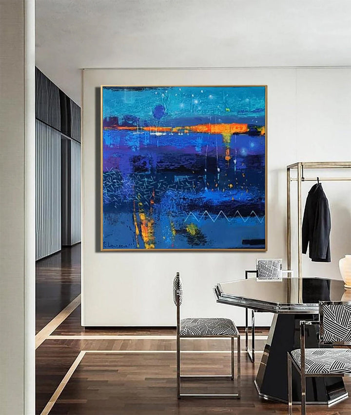 Extra Large Abstract Blue Paintings On Canvas Original Colorful Painting Modern Textured Wall Art OIl Painting | NOCTURNAL - trendgallery.ca