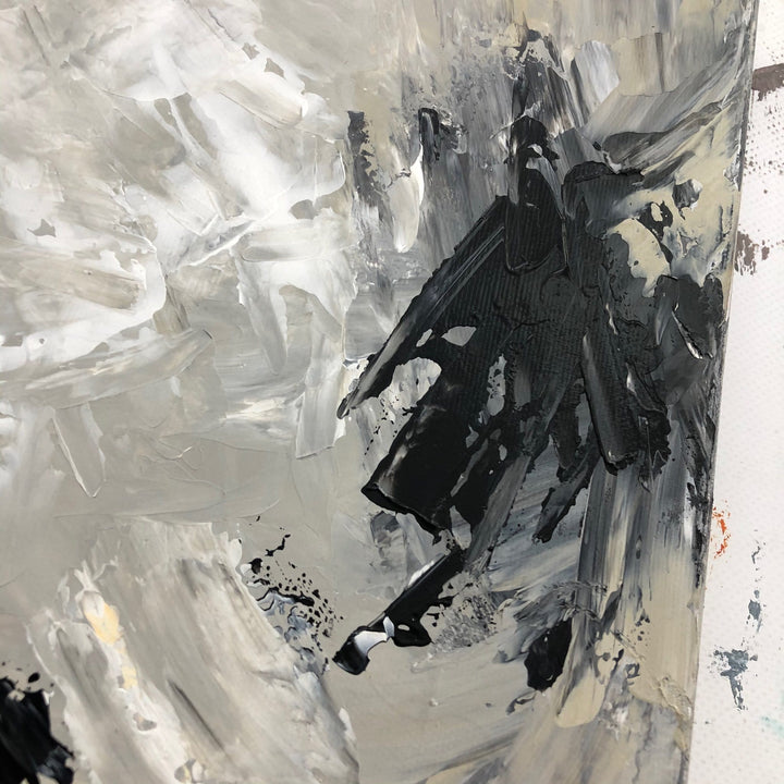 Abstract Gray Painting On Canvas Expressionist Painting Textured Black And White Wall Art Minimalist Black Blot Painting | BLOT - trendgallery.ca