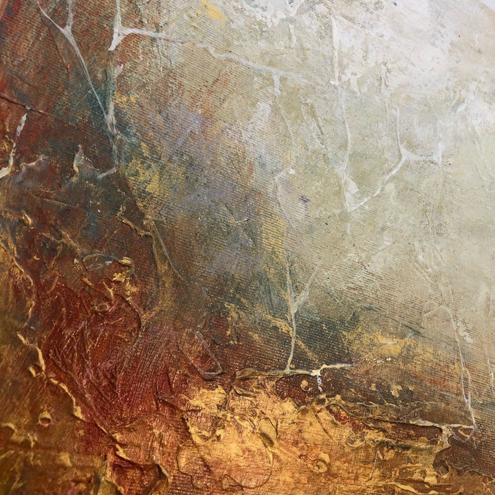 Abstract Beige Painting on Canvas Gold Leaf Wall Art Heavy Textured Oil Artwork Commissioned Painting for Hotel Wall Decor | FIELD ON FIRE - trendgallery.ca