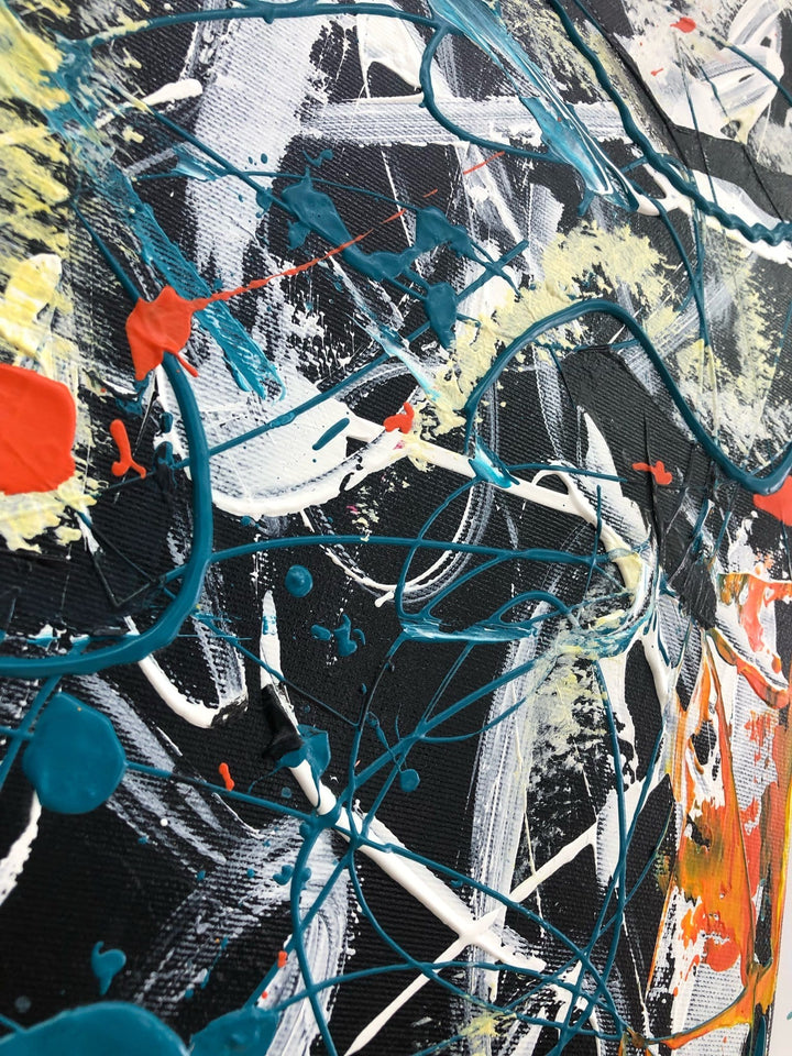 Original Colorful Painting Canvas Black Wall Art Jackson Pollock Style Painting Commission Art Heavy Textured Artwork Contemporary Art | WIRING WIND - trendgallery.ca