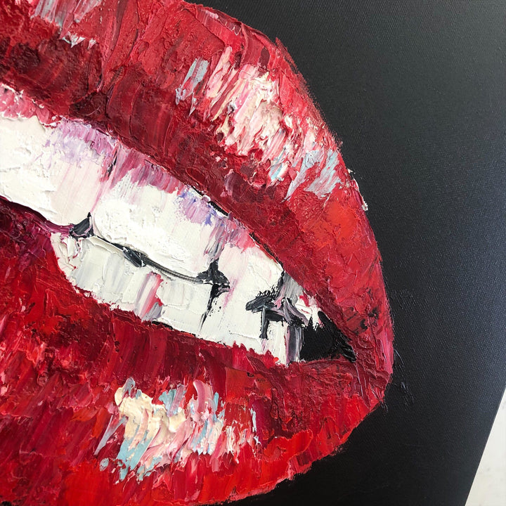 Red Lips Painting Sparkle Lips Wall Art Sexy Lips Painting Warm Red Lips Mouth Original Art Kiss Fashion Wall Art Lips Artwork | SPARKLING LIPS - trendgallery.ca
