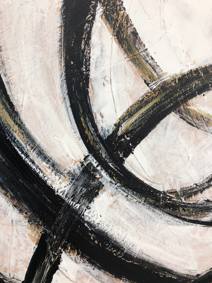 Curved lines minimalist original oil painting on canvas: abstract modern art in black, white, beige, brown for home and office wall decor | LIFE CYCLE - trendgallery.ca
