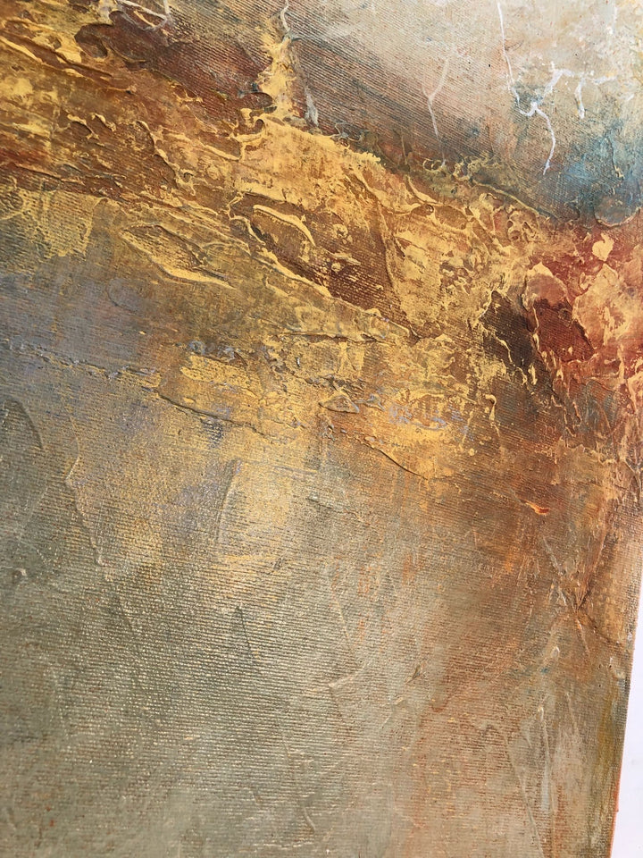 Abstract Beige Painting on Canvas Gold Leaf Wall Art Heavy Textured Oil Artwork Commissioned Painting for Hotel Wall Decor | FIELD ON FIRE - trendgallery.ca