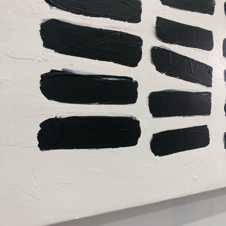 Large Black And White Painting on Canvas Abstract Bricks Wall Art Fine Art Black Strokes White Background Minimalist Art Modern Decor | DOTTED BLACK - trendgallery.ca