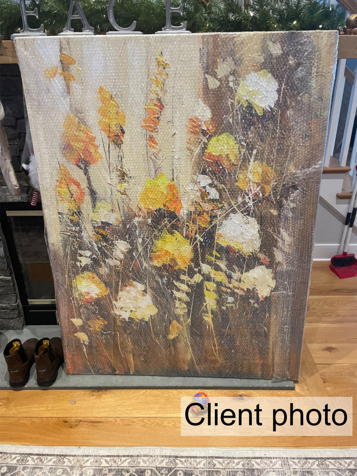 Original Abstract Floral Paintings On Canvas Contemporary Textured Painting Oil Painting Modern Floral Fine Art | GOLDEN FLOWERS 32"x24"