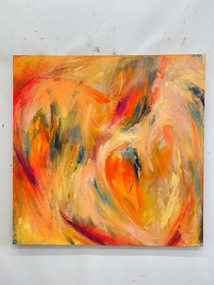 Original Abstract Colorful Art Paintings On Canvas Textured Orange Oil Art Creative handmade Painting Wall Decor for Fireplace | COLORFUL VOLUTE 46"x46"