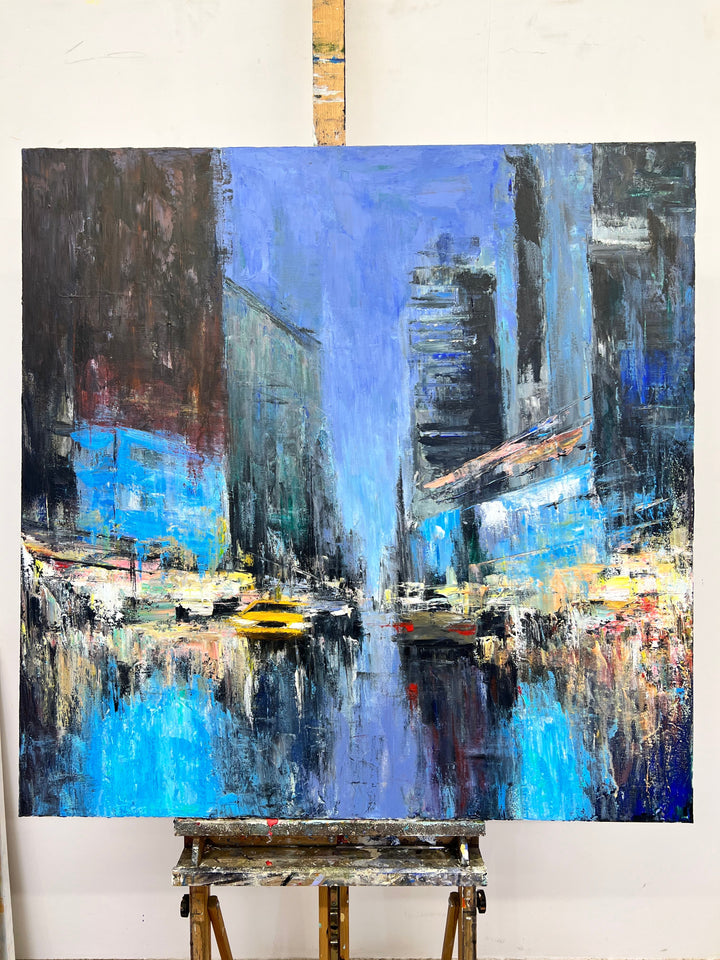 Abstract New York Cityscape Paintings On Canvas Original NIght Life Painting Night City Streets Artwork Textured Oil Painting for Home Decor | MANHATTAN NIGHTLIFE