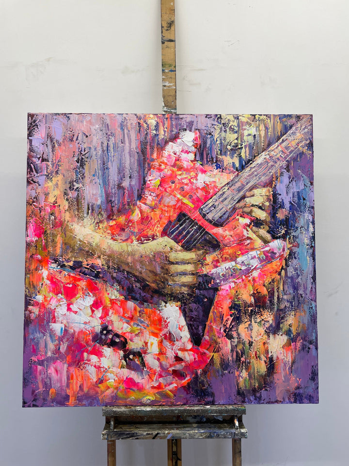 Abstract Colorful Guitar Painting On Canvas Acrylic Hand Painted Artwork Original Music Oil Painting Textured Wall Art | MUSICAL AX