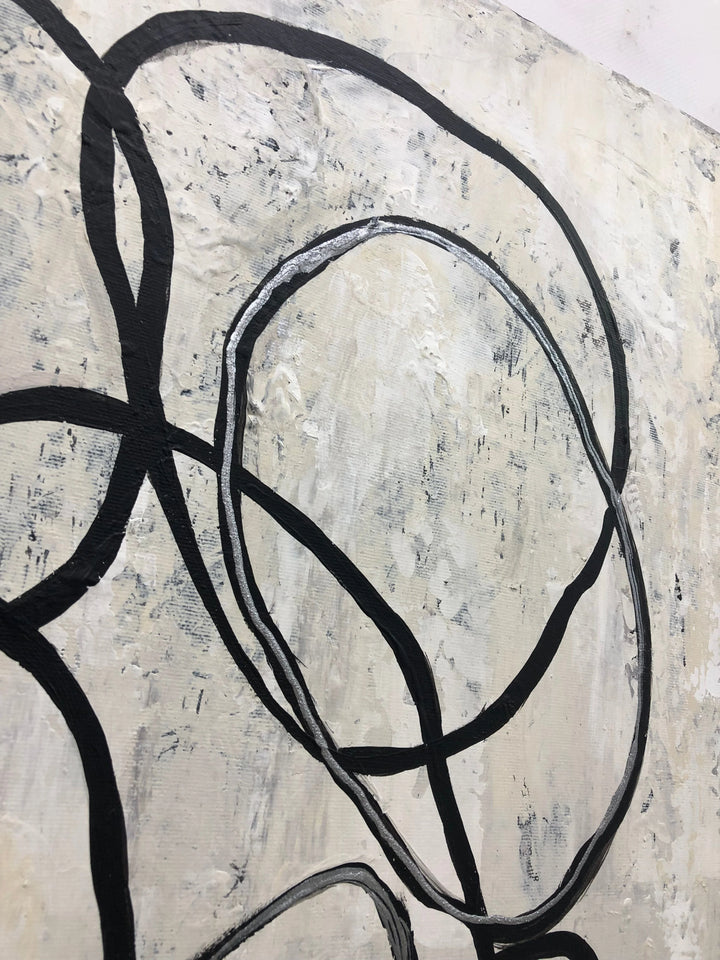 Abstract Circles Painting Black And White Painting Rings Painting on Canvas Hand Painted Textured Painting Minimalist Art Room Decor | CIRCLE GYRATE - trendgallery.ca