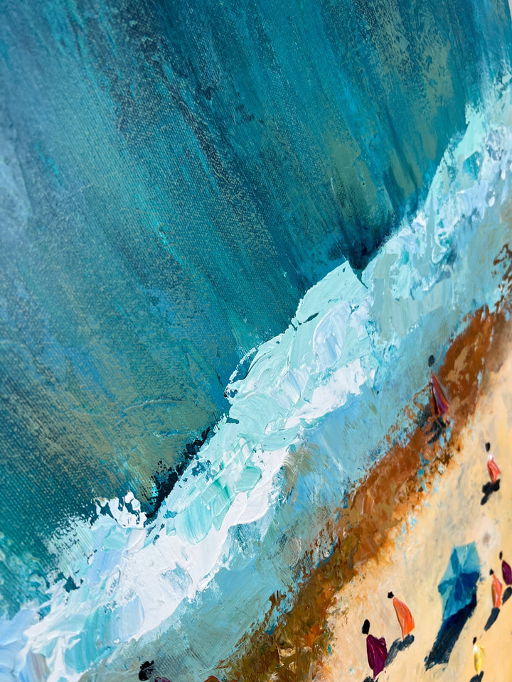 Large Abstract Sunny Beach Paintings On Canvas, Original Coastal Oil Painting in Blue and Beige Colors, Modern Textured Art for Home | BEACH SEASON 30"x46"