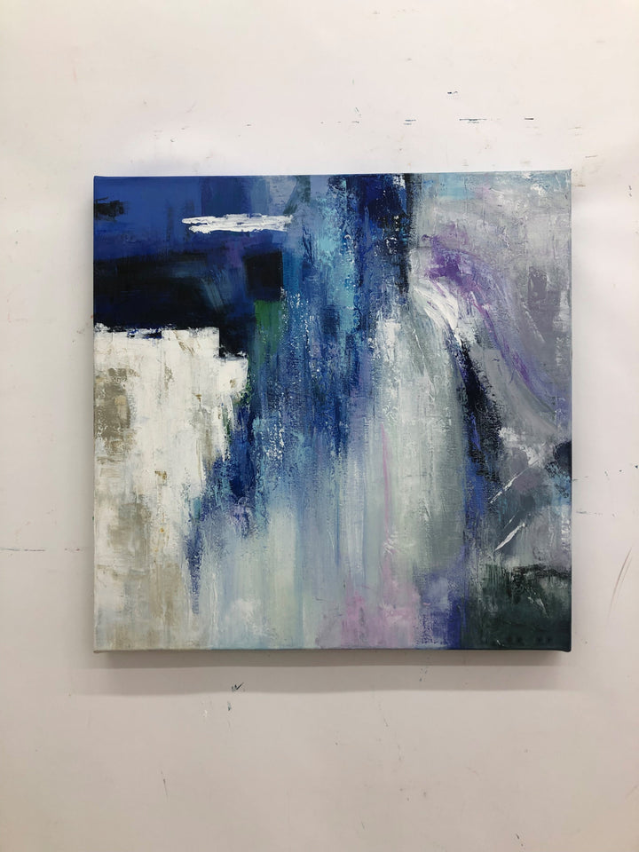 Original Abstract Navy Blue Paintings on Canvas, Neutral Colors Oil Artwork, Contemporary Textured Painting for Indie Room Decor | STORM AFTERMATH 29.9"x29.9"