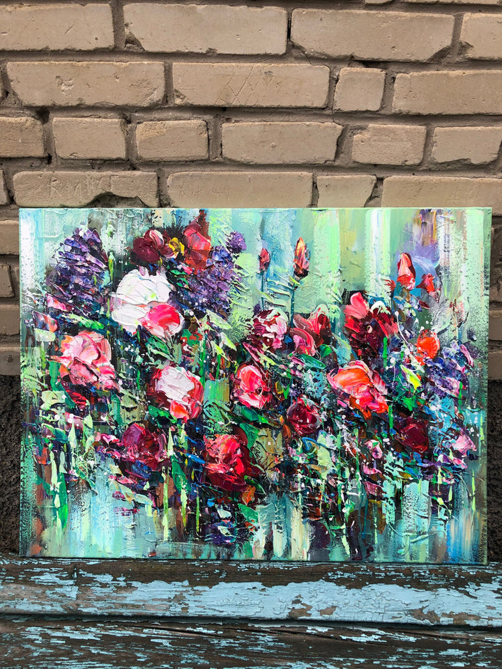 Abstract Bloming Flowers Field Paintings On Canvas, Modern Acrylic Floral Artwork, Romantic Expressionist Painting, Heavy Textured Art Decor | BLOOMING FIELD