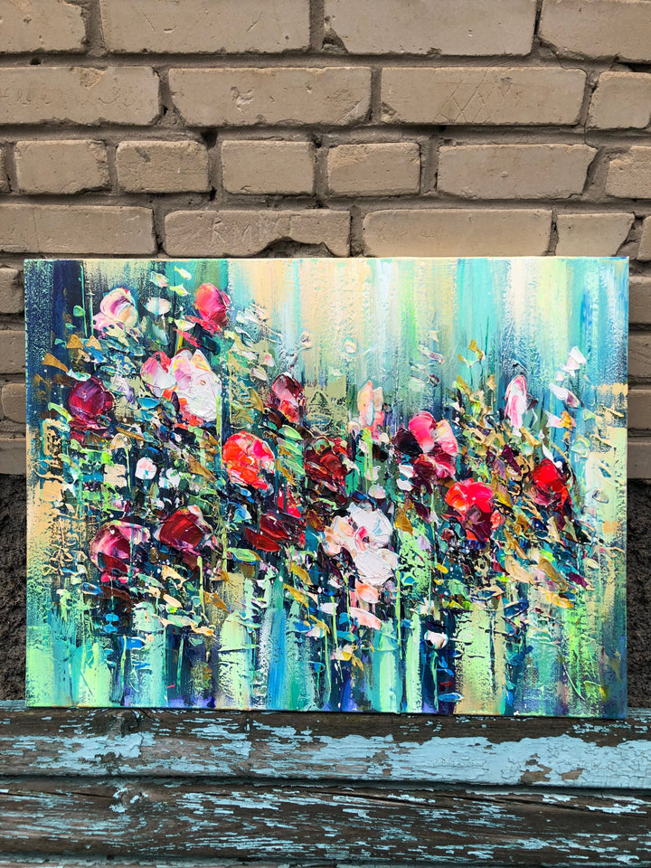 Original Abstract Flowers Painting On Canvas, Abstract Floral Artwork, Representational Acrylic Painting, Textured Wall Hanging Art for Home | PEONY EDEM