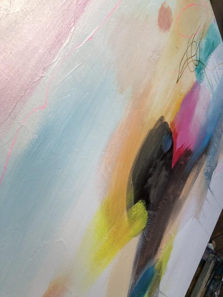 Large Colorful Painting On Canvas White Abstract Art Contemporary Wall Art | WATERCOLOR SUNSET - trendgallery.ca