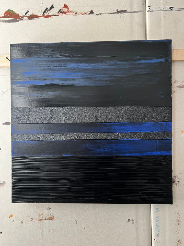 Original Black and Blue Acrylic Painting Abstract Style Artwork Modern Dark Blue Wall Art Decor | NIGHT HIGHWAY 23.7"x23.7"