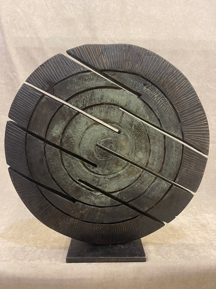 Original Round Wood Sculpture Creative Dark Wood Desktop Art Abstract Wood Table Figurine | MAZE DISC 19.2"x15.7" - Trend Gallery Art | Original Abstract Paintings