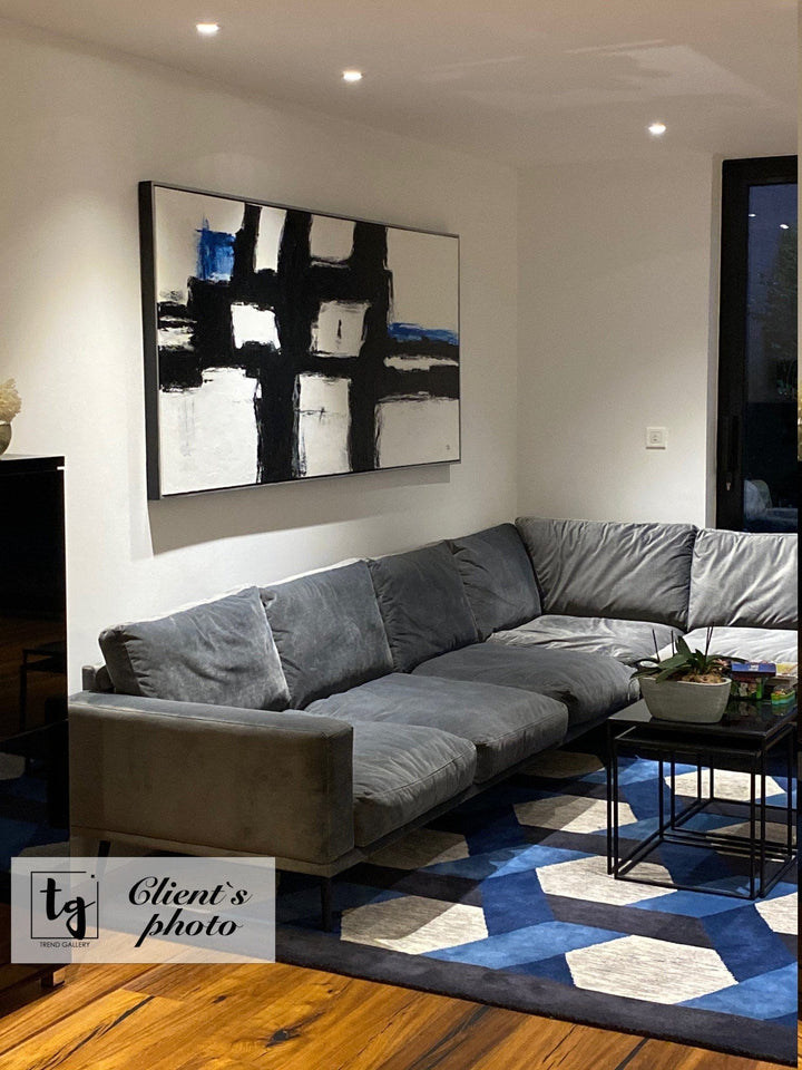 Large Canvas Art Original Black And White Art Blue Canvas Franz Kline style Texture Art | UNEXPLAINABLE FEELING - trendgallery.ca