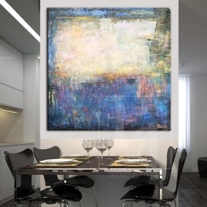 Abstract Colorful Wall Art Yellow Painting Blue Canvas Art Oil Abstract Painting | INDIGO WAVE - trendgallery.ca
