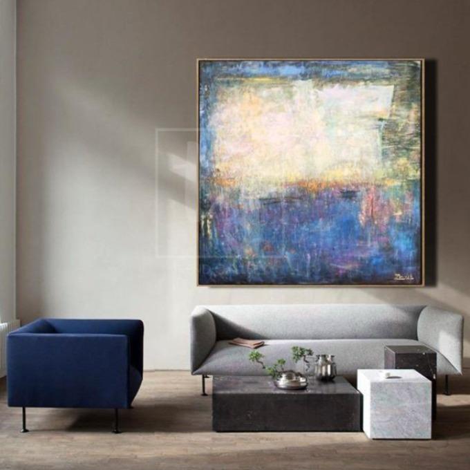 Abstract Colorful Wall Art Yellow Painting Blue Canvas Art Oil Abstract Painting | INDIGO WAVE - trendgallery.ca