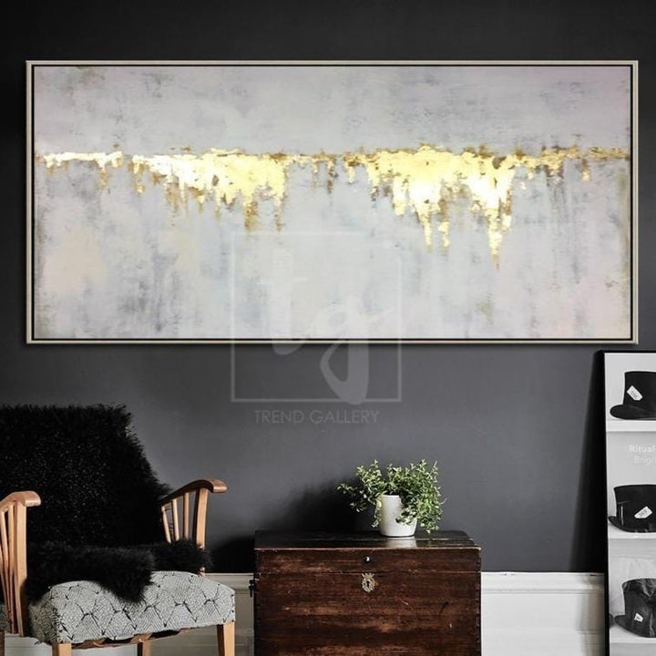 Abstract Oil Painting Gray Painting Gold Leaf Wall Art Painting On Canvas | GOLDEN WATERFALL - trendgallery.ca