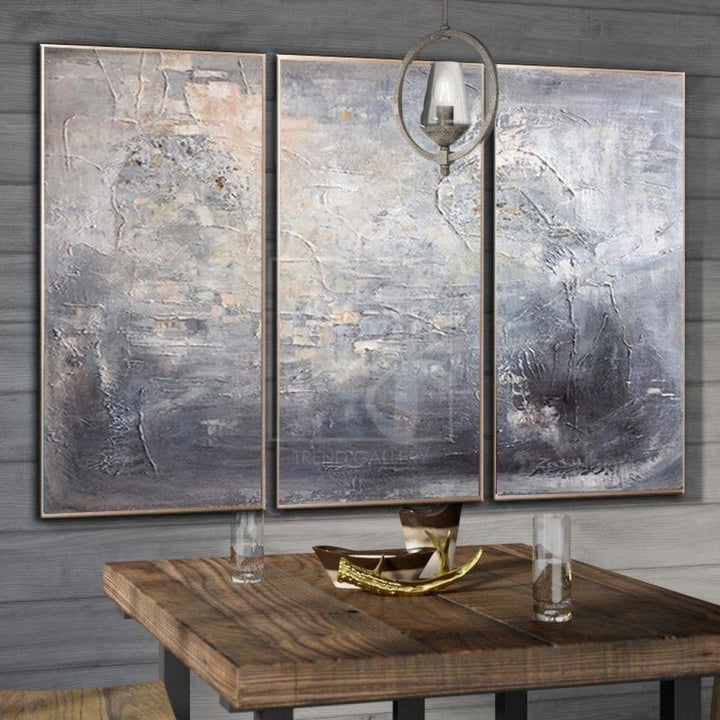 Abstract Original Large Gray Painting Contemporary Art Canvas | SILVER REFLECTION - trendgallery.ca