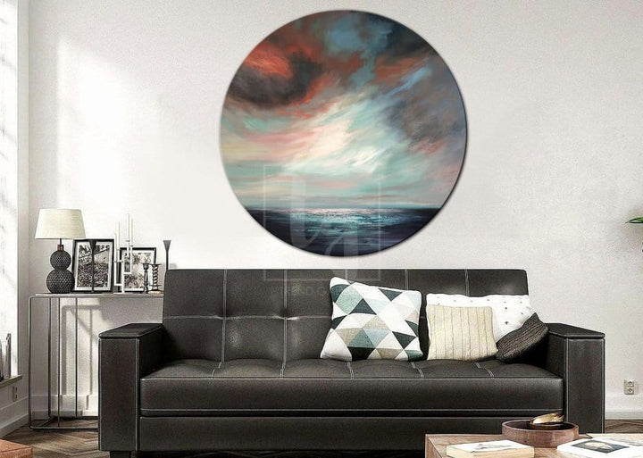 Abstract Round Large Painting On Canvas Gray Art | COLORFUL SKY