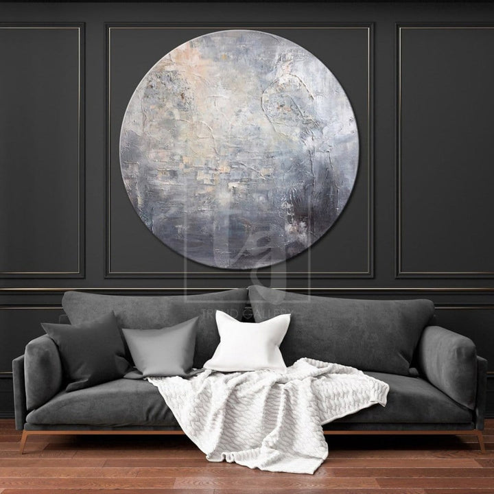 Abstract Painting Сircular Large Abstract Wall Art Silver Painting Gray Painting White Art Painting | SILVER REFLECTION