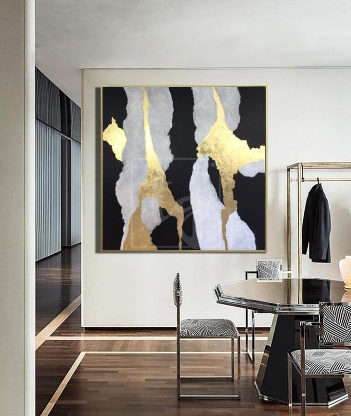 Black And White Painting Gold Leaf Painting On Canvas Abstract Living Room Decor | SOUL NOTES - trendgallery.ca