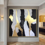 Black And White Painting Gold Leaf Painting On Canvas Abstract Living Room Decor | SOUL NOTES