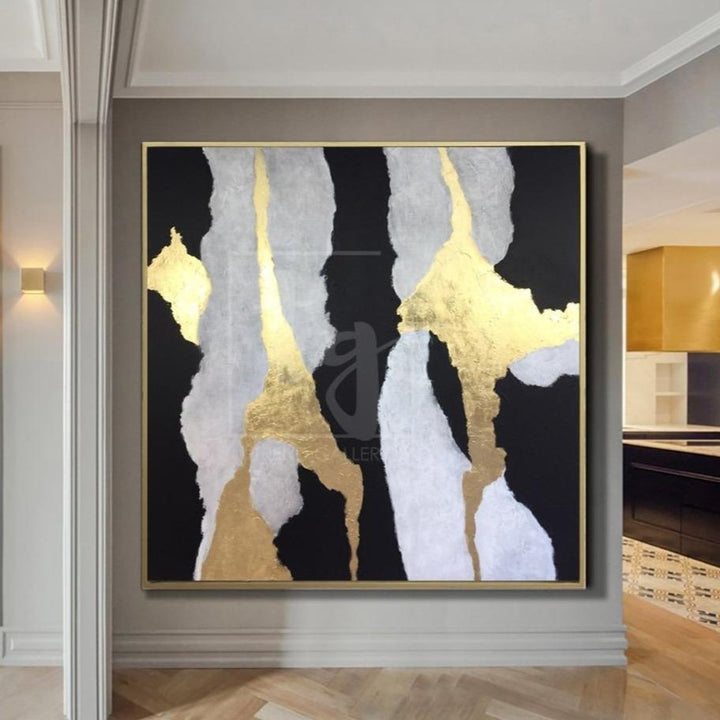 Black And White Painting Gold Leaf Painting On Canvas Abstract Living Room Decor | SOUL NOTES - trendgallery.ca