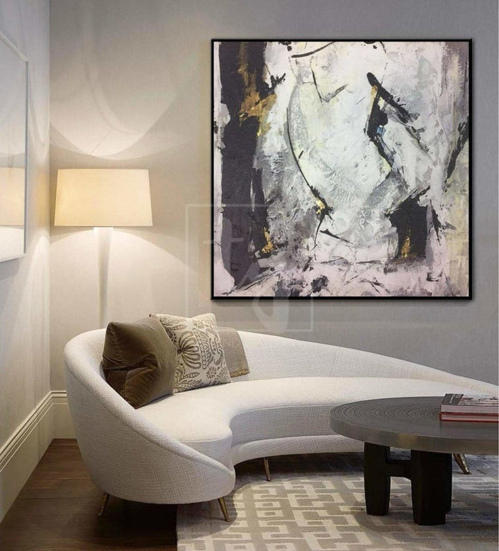Black And White Wall Artwork Gold Leaf Painting Original Art Abstract Paintings On Canvas | POTENTIAL ENERGY - trendgallery.ca