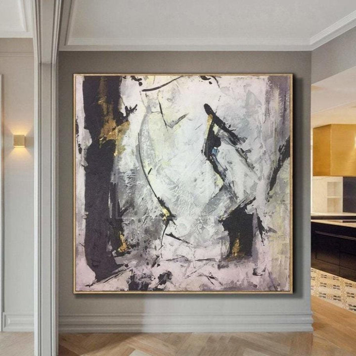 Black And White Wall Artwork Gold Leaf Painting Original Art Abstract Paintings On Canvas | POTENTIAL ENERGY - trendgallery.ca