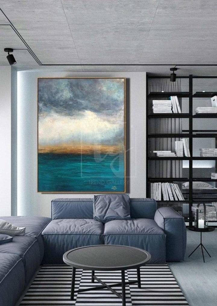 Blue Sea Painting Large Ocean Painting Oversized Blue Painting Abstract Landscape Painting Oil Abstract Painting | BEFORE THE STORM - trendgallery.ca