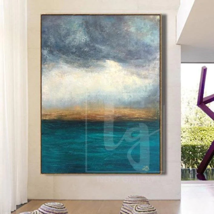 Blue Sea Painting Large Ocean Painting Oversized Blue Painting Abstract Landscape Painting Oil Abstract Painting | BEFORE THE STORM - trendgallery.ca