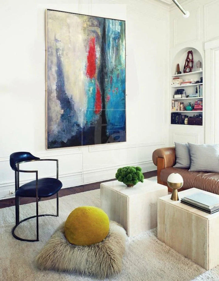 Colorful Abstract Painting in Blue, Red and Beige | FLUTTER - trendgallery.ca