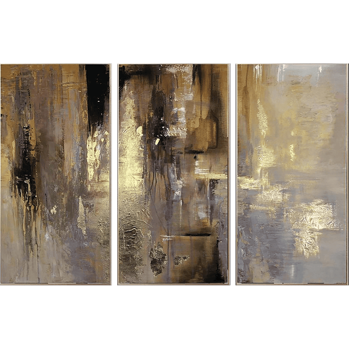 Oil Paint Canvas Set Triptych Painting Gold Leaf Diamond Painting Paintings On Canvas Hand Art | RADIANCE OF ETERNITY - trendgallery.ca