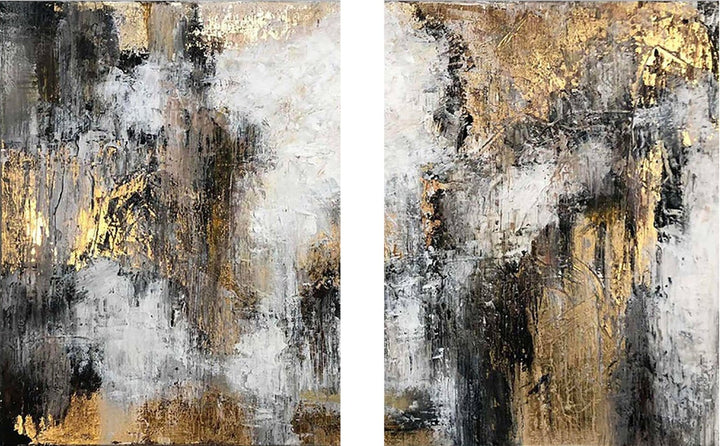 Original Set Of 2 Painting On Canvas Modern Gold Leaf Painting Abstract Artwork | ENERGY FLOWS - trendgallery.ca