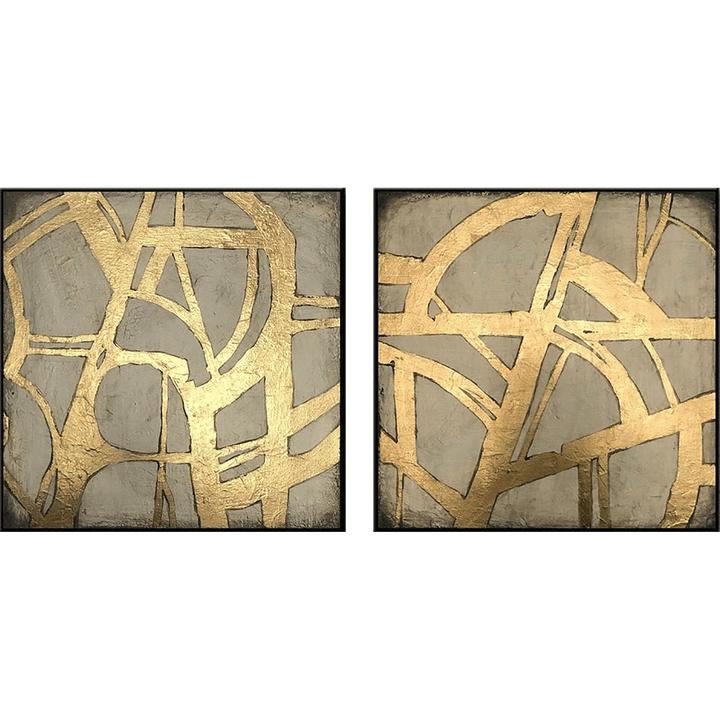 Abstract Acrylic Painting On Canvas Set Of 2 Gold Leaf Paintings Original Wall Art | GLORY GATE - trendgallery.ca