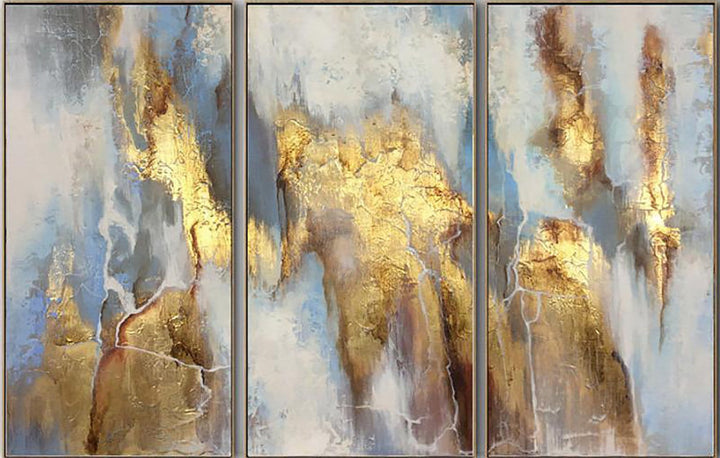 Set Triptych Painting Gold Leaf Original Painting On Canvas Hand Art | LIGHT MAGIC