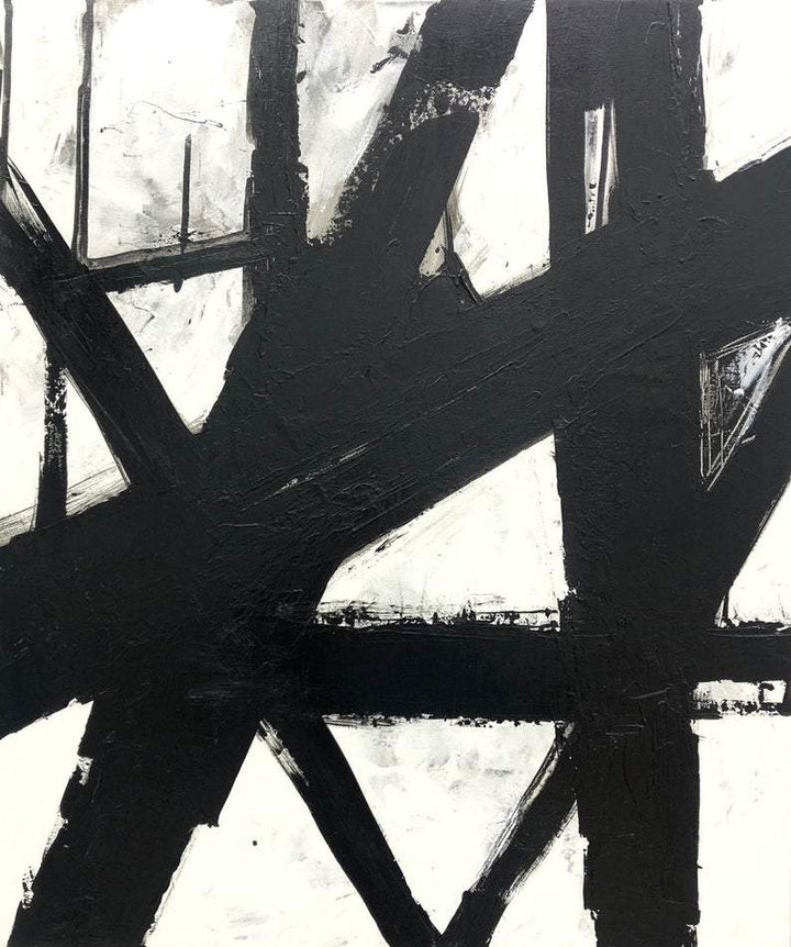 Large Framed Canvas Black White Oil Painting Line Wall Art Franz Kline style Canvas Artwork Texture Painting | MANHATTAN - trendgallery.ca