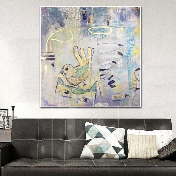Extra Large Abstract Painting Gray Canvas Art Bird Wall Art Bird Painting | IN THE ANIMAL WORLD - trendgallery.ca